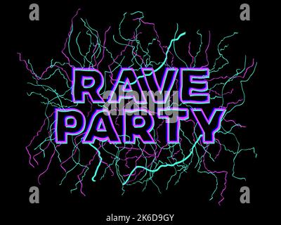 Rave psychedelische, saure Reise. Rave Party Energie, Text mit Energie Blitz. Ein Energieschub. Design für Poster, Banner und Werbeartikel. V Stock Vektor