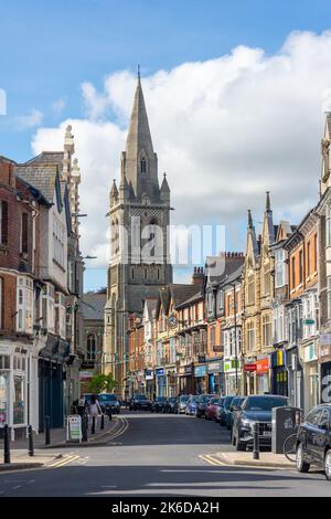 St. Andrew's Church Tower von Regent Street, Rugby, Warwickshire, England, Großbritannien Stockfoto