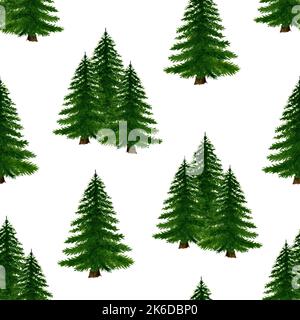 Nahtloses Muster mit Weihnachtsbäumen. Winter Happy New Year Geschenkpapier Hintergrund. Weihnachtsbaum Ornament isoliert auf weiß. Stockfoto