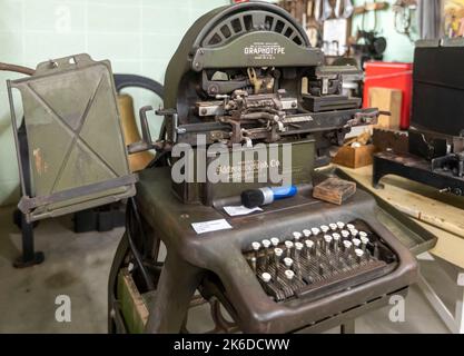 Kinsley, Kansas - das Edwards County Historical Society Museum umfasst ein Wohnhaus, antike Maschinen und andere historische Artefakte. Das Museum ist Stockfoto