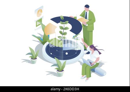 Datenanalyse Web-Konzept in 3D isometrischen Design. Mitarbeiter, die Finanzberichte und Marktforschung erstellen, mit Diagrammen oder Diagrammen auf dem Dashboard arbeiten Stock Vektor