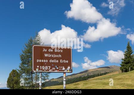 Passo delle Erbe, Würzjoch-Schild Stockfoto