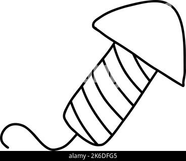 Handgezeichneter Doodle-Feuerwerkskörper, Blütenblatt. Cartoon-Element, Vektor-Skizze Illustration, schwarze Umriss Kunst für Web-Design, Symbol, Druck, Malseite. Stock Vektor