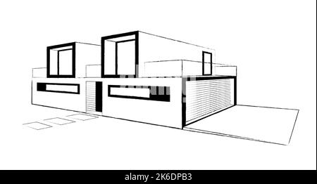 Modernes Gebäude skizziert architektonische Perspektive. Vektorgrafik Stock Vektor