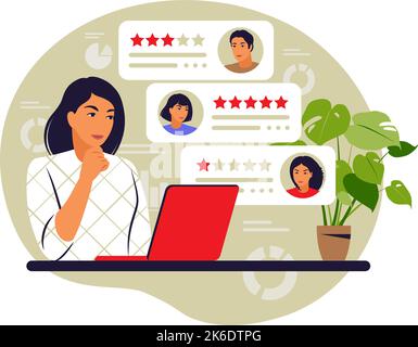 Konzept für Online-Bewertungen. Sterne. Feedback-Konzept. Vektorgrafik. Flach. Stock Vektor