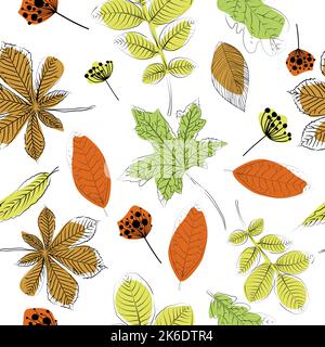 Der Herbst hinterlässt den Hintergrund. Nahtloses Muster. Vektorgrafik. Herbstlaub Hintergrund Stock Vektor