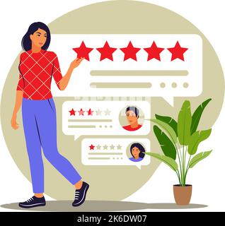 Konzept für Online-Bewertungen. Sterne. Feedback-Konzept. Vektorgrafik. Flach. Stock Vektor