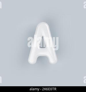 3D Weißes Plastik-Großbuchstabe A mit einer glänzenden Oberfläche auf grauem Grund. Stock Vektor