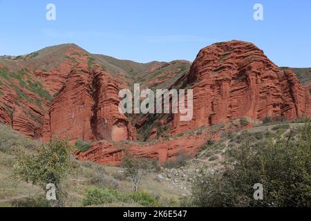 Sieben Stiere Felsformation, Jeti Oguz, Tien Shan Berge, Issyk Kul Region, Kirgisistan, Zentralasien Stockfoto