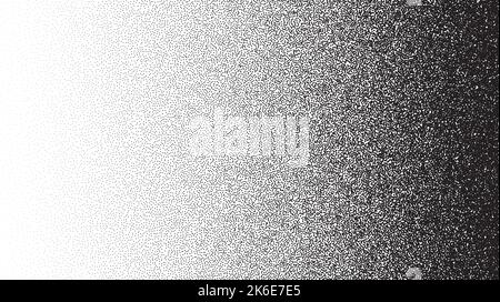 Gradient mit Kornversteiftung. Verblasste stochastische Dotwork-Textur. Zufälliges Grunge Noise Background. Schwarze Punkte, Flecken oder Partikel Tapete. Halbton Stock Vektor