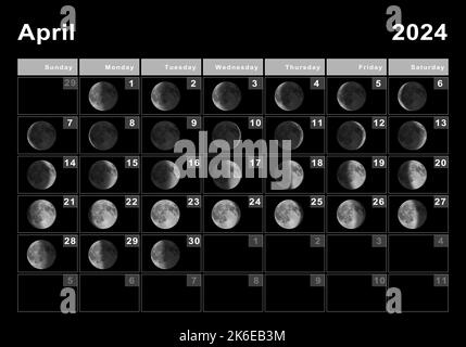April 2024 Mondkalender, Mondzyklen, Mondphasen Stockfoto