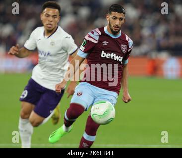 London, Großbritannien. 13. Oct, 2022. Während des Europa Conference League Fußballspieles Gruppe B zwischen West Ham United gegen RSC Anderlecht im Londoner Stadion am 13.. Oktober 2022 Credit: Action Foto Sport/Alamy Live News Stockfoto