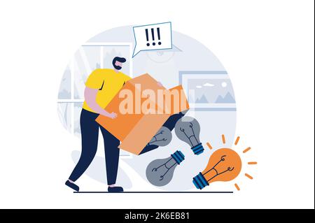 Lösungskonzept mit People-Szene im flachen Cartoon-Design finden. Der Mensch generiert neue Ideen und findet am besten unter ihnen, um Probleme und Geschäfte zu lösen Stock Vektor