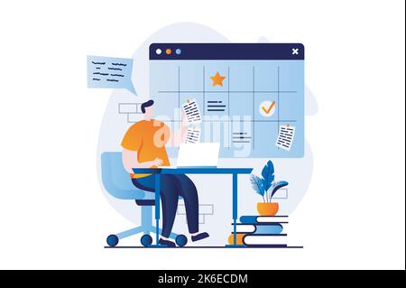 Strategisches Planungskonzept mit People-Szene im flachen Cartoon-Design. Man entwickelt Projektstrategie, Brainstorming, stellt Aufgaben, organisiert Geschäfte Stock Vektor