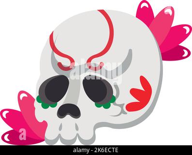 Isolierter Schädel mit mexikanischen Ornamenten Dia de los muertos Icon Vector Stock Vektor