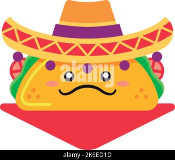 Isolierte Taco Cartoon-Figur mit traditionellen mexikanischen Hut Vektor Stock Vektor