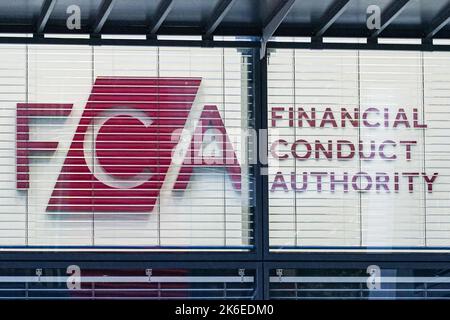 Finanzielle Durchführung Behörde (FCA) Hauptsitz in London, England Vereinigtes Königreich Großbritannien Stockfoto