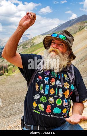 Brian Busse; amerikanischer Gemtracker; berühmter Edelsteinminer; Besitzer des berühmten „Thank You Lord“ Aquamarin Claim; Mt. Antero; Colorado; USA Stockfoto