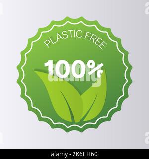 Plastikfreies grünes Symbolschild. BPA-freie Chemikalienmarkierung, die zu 100 % sauber ist Stock Vektor