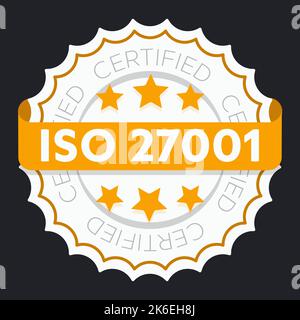 ISO 27001-zertifiziertes Zeichen. Umweltmanagementsystem nach internationalem Standard genehmigter Stempel. Grünes isoliertes Vektorsymbol Stock Vektor