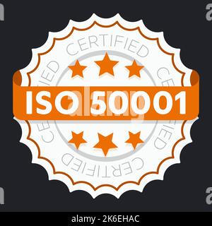 ISO 50001-zertifiziertes Zeichen. Umweltmanagementsystem nach internationalem Standard genehmigter Stempel. Grünes isoliertes Vektorsymbol Stock Vektor