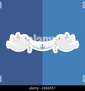 Paar Friedenstauben mit einem weißen Band Vector Stock Vektor