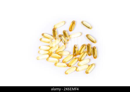Medizin Pillen Grenze Hintergrund. Bunte Tabletten und Kapseln. Langer Stapel von verschiedenen Pillen bilden einen Rand Stockfoto
