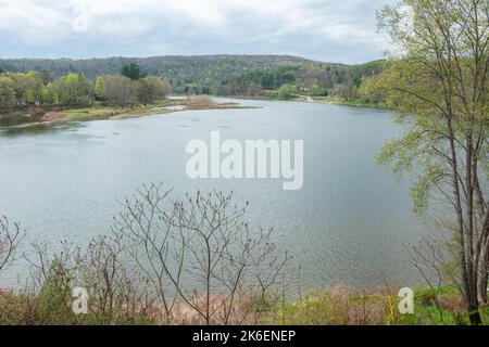 Blick auf den Upper Delaware River in Narrowsburg, NY. Der Upper Delaware River erstreckt sich entlang der etwa 73,4 Meilen (118,1 km) langen Delaware Rive Stockfoto