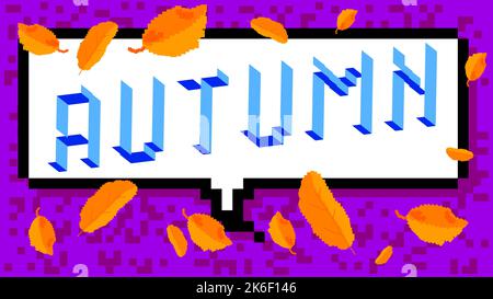 Herbst. Verpixeltes Wort mit geometrischem grafischem Hintergrund. Vektorgrafik Cartoon-Illustration. Stock Vektor