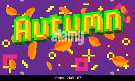 Herbst. Verpixeltes Wort mit geometrischem grafischem Hintergrund. Vektorgrafik Cartoon-Illustration. Stock Vektor