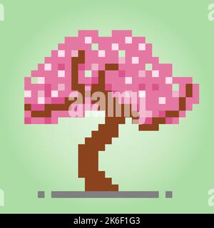 Kirschblüten 8 Bit Pixel. Baum für Spielelemente in Vektorgrafik. Stock Vektor