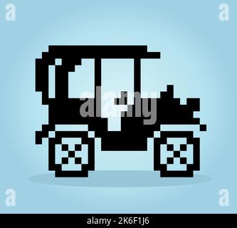 8-Bit-Pixel-Oldtimer. Transportmittel für Spielelemente in Vektordarstellung. Stock Vektor
