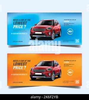 Aotumobile Social Media Cover Template Design: Autowäsche und Autovermietung Unternehmen Social Media Profil mit abstraktem Hintergrund Stock Vektor