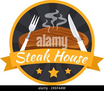 Steakhouse von gegrilltem Fleisch mit saftig leckeren Steak, Salat und Tomaten für Grill in flacher Cartoon Hand Drawn Template Illustration Stock Vektor