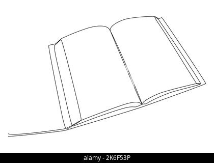 Eine fortlaufende Linienzeichnung des geöffneten Buches. Vektor-Konzept der dünnen Linie Illustration. Konturzeichnen Kreative Ideen. Stock Vektor