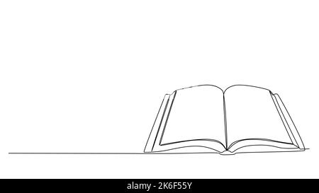 Eine fortlaufende Linienzeichnung des geöffneten Buches. Vektor-Konzept der dünnen Linie Illustration. Konturzeichnen Kreative Ideen. Stock Vektor