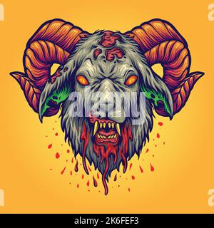 Gruselige Teufel Ziegenhorn Illustration Vektor Illustrationen für Ihre Arbeit Logo, Merchandise T-Shirt, Aufkleber und Label-Designs, Poster, Grußkarten Stock Vektor