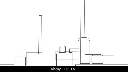 Industrieanlage in ununterbrochener Linie Art Zeichnungsstil. Abstrakte Fabrikgebäude minimalistisches Design. Vektorgrafik Stock Vektor