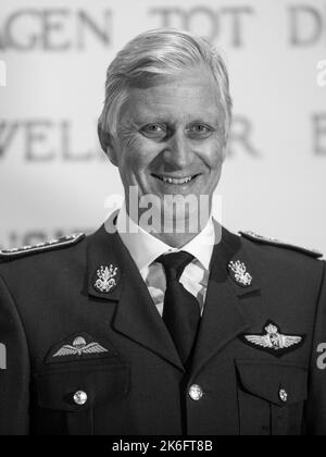 König Philippe - Filip von Belgien posiert für den Fotografen während der Eröffnungsfeier des akademischen Jahres 2022-2023 der Königlichen Militärschule (KMS), in Brüssel, Donnerstag, 13. Oktober 2022. Die neuen Studenten, darunter Prinz Gabriel, nehmen ihren feierlichen Einzug ab und der König übergibt den degen des Königs auch an Vizeleutnant Jasper Mathys. BELGA FOTO HATIM KAGHAT Stockfoto