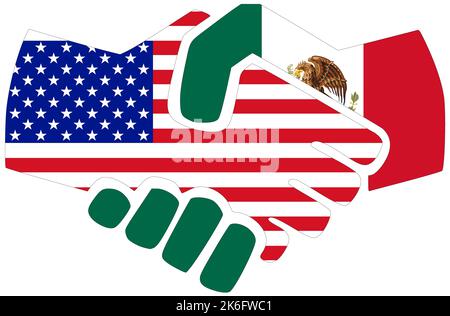 USA - Mexiko : Handshake, Symbol für Vereinbarung oder Freundschaft Stockfoto