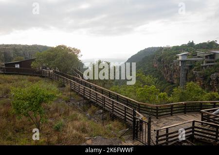 Die Liftgesellschaft Graskop Gorge liegt zentral an der Panoramastrage. Während es ein idealer Zwischenstopp ist, ist es auch ein Endziel in seiner o Stockfoto