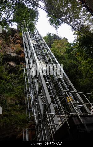 Die Liftgesellschaft Graskop Gorge liegt zentral an der Panoramastrage. Während es ein idealer Zwischenstopp ist, ist es auch ein Endziel in seiner o Stockfoto