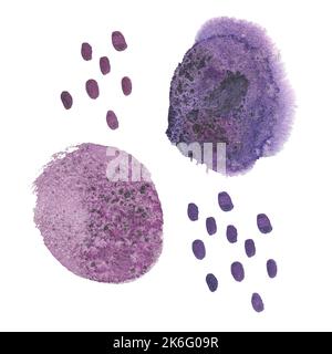 Set mit abstrakten lila Aquarellfarben. Aquarell handgezeichnete Textur für Hintergründe, Karten, Banner. Stockfoto