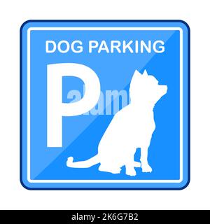 Parkhund Straßenschild. Blaues Parkschild mit Hundesymbol. Außenbereich oder Bereich für Hund. Sicherheitsplatz auf der Straße für den Besitzer des Haustieres, der nach dem Einkaufen wartet. Stock Vektor