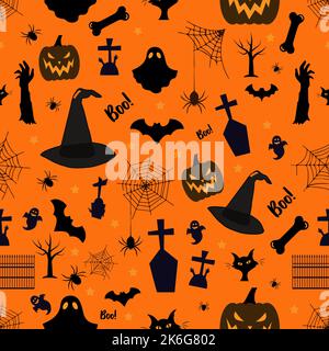 Halloween Nahtloses Muster. Traditionelle Halloween Deko-Elemente. Vektordesign Stock Vektor