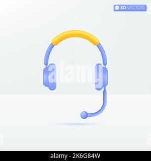 Kopfhörer mit Mikrofon-Symbolsymbolen. Operatoren, Call Center, Kommunikationskonzept. 3D Vektor isoliertes Illustrationsdesign. Cartoon Pastell Minimal Stock Vektor