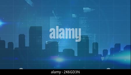 Abbildung der digitalen Schnittstelle und Datenverarbeitung auf blauem Hintergrund Stockfoto