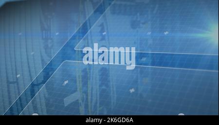 Abbildung der digitalen Schnittstelle und Datenverarbeitung auf blauem Hintergrund Stockfoto