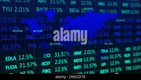 Bild der Datenverarbeitung auf Weltkarte Stockfoto