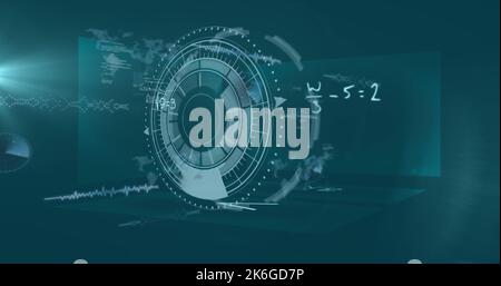 Abbildung der digitalen Schnittstelle und Datenverarbeitung auf blauem Hintergrund Stockfoto